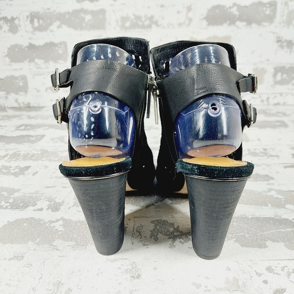 BCBGeneration Black Perforated Suede Block Heel Buckle Up Sandals K941 - Picture 6 of 16